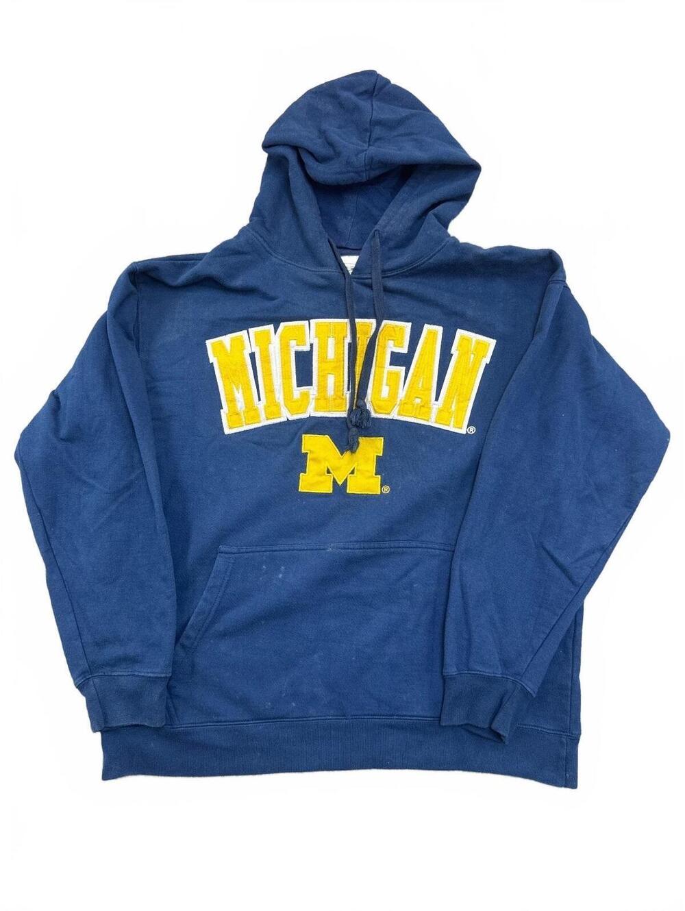 Vintage Michigan Wolverines University Hoodie Sweatshirt Navy Blue Yellow M Logo